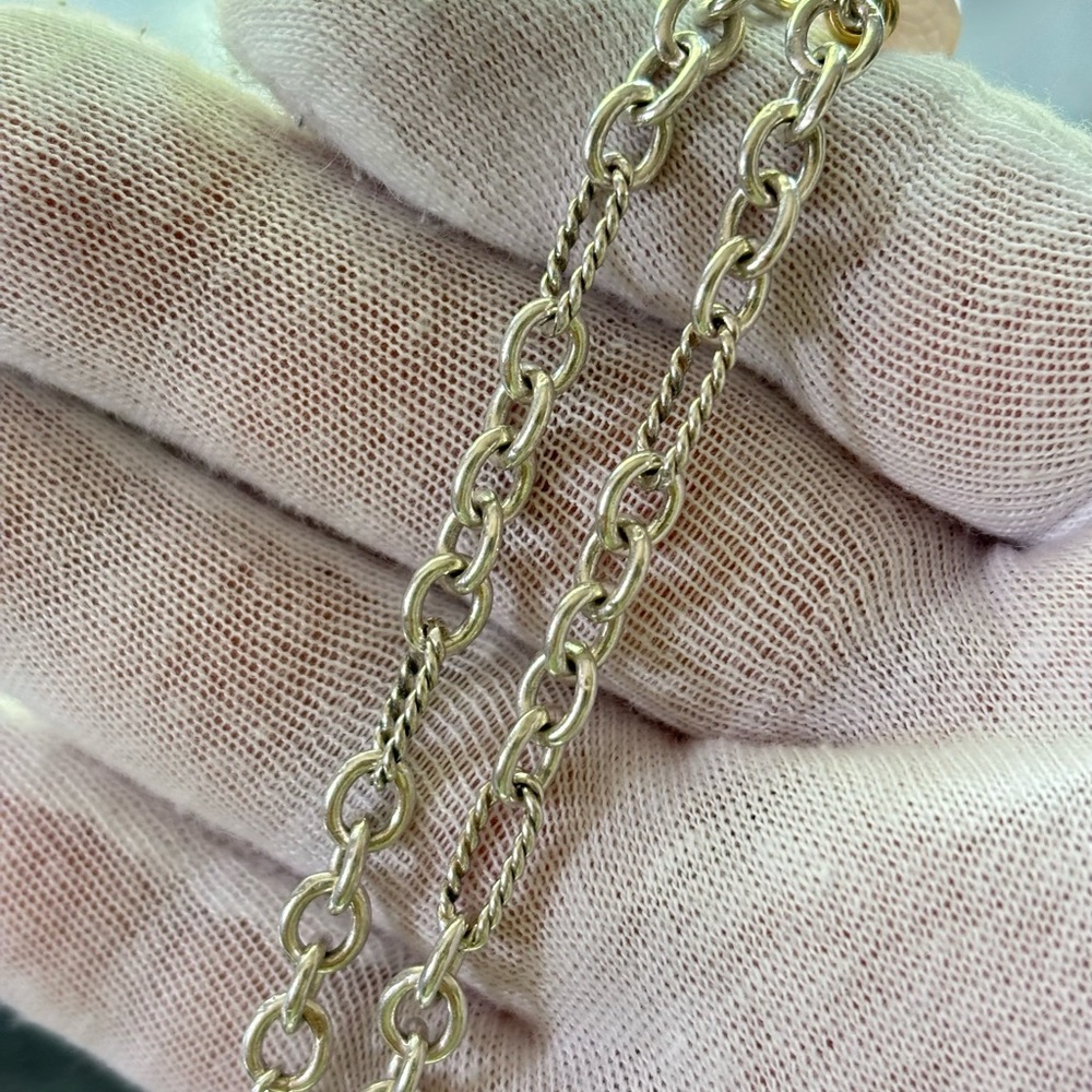 David Yurman 925 & 18k Gold Bijoux Station Necklace with Rose Quartz 34" - Picture 6 of 9